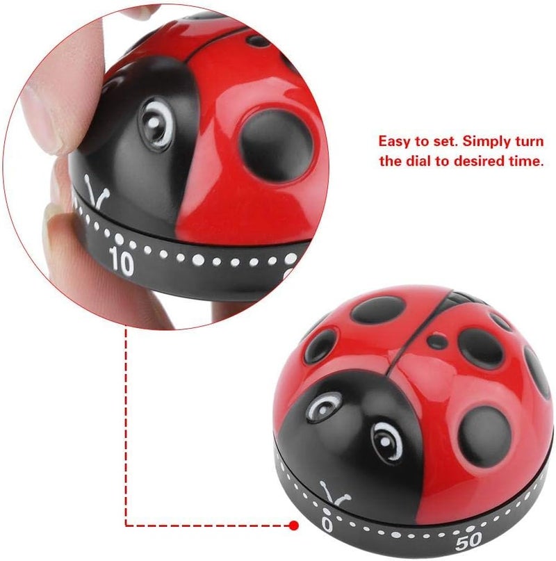 woobles Cute Ladybug Kitchen Timer, 60 Minutes Mechanical Wind-Up Kitchen Cooking Timer, No Battery Needed Suitable for Kitchen Cooking Baking Housework Labs Timing (2.36*2.36*1.97in) - Image 5
